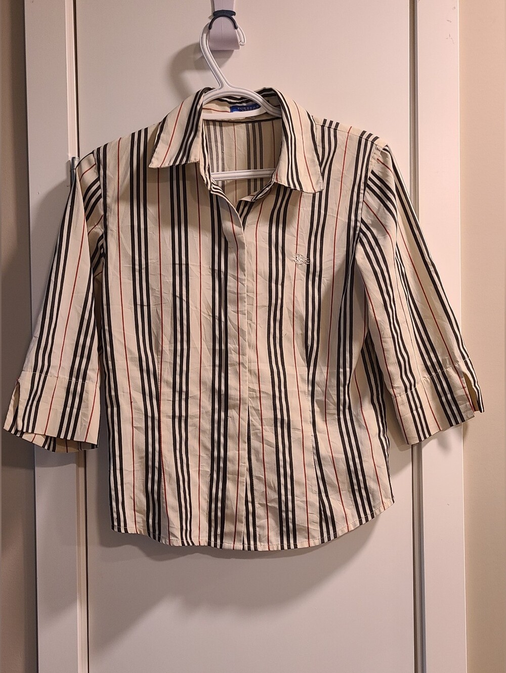 Vtg Burberry Blue Label Nova Check 3/4 Sleeve Blouse Size S – Beige Button U 💙